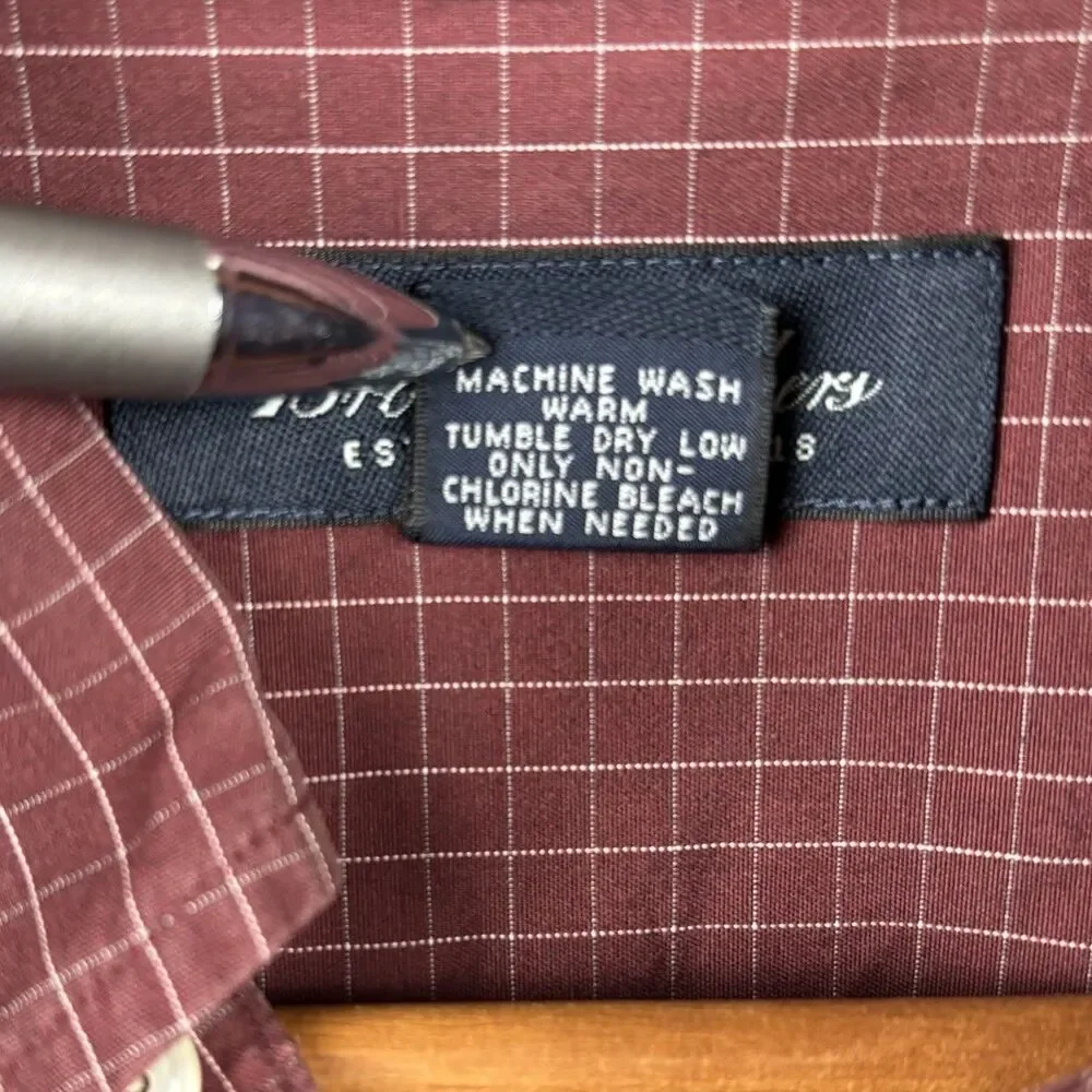 Brooks Brothers Mens M Rust Burgundy Check Cotton long sleeve Button Down Cotton